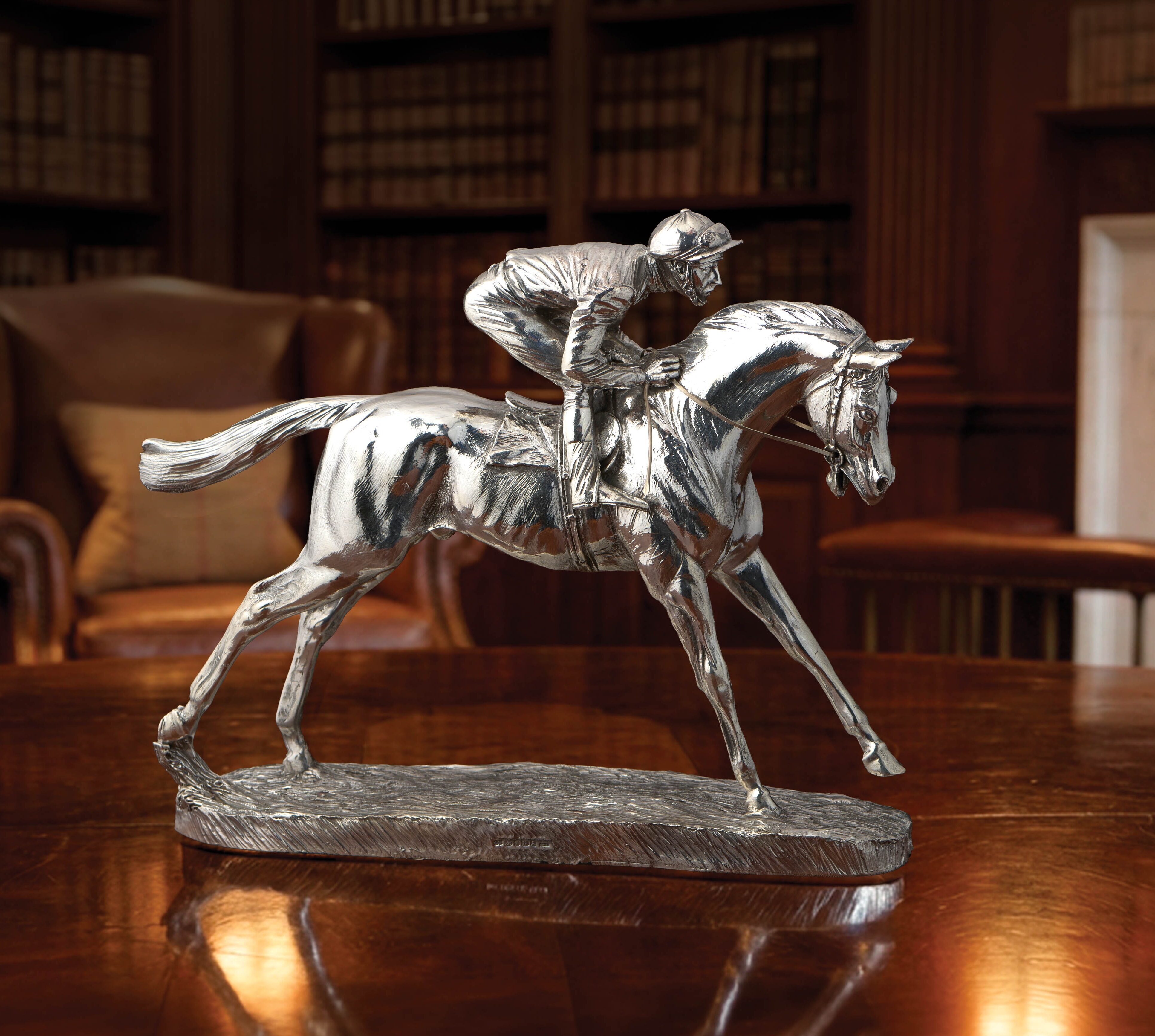 Sterling Silver Horse and Jockey Sculptures